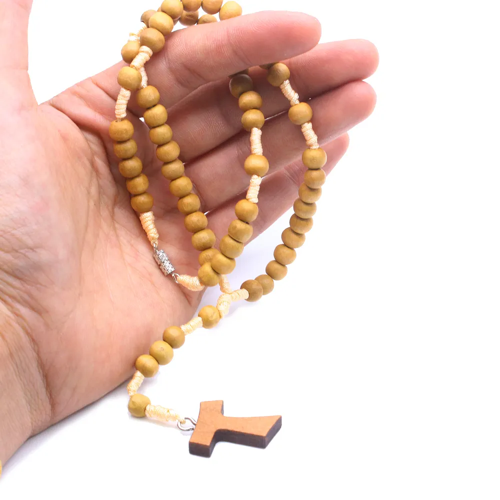 Chapelet en bois personnalisé, colliers de perles catholique avec croix, perles réligieuses