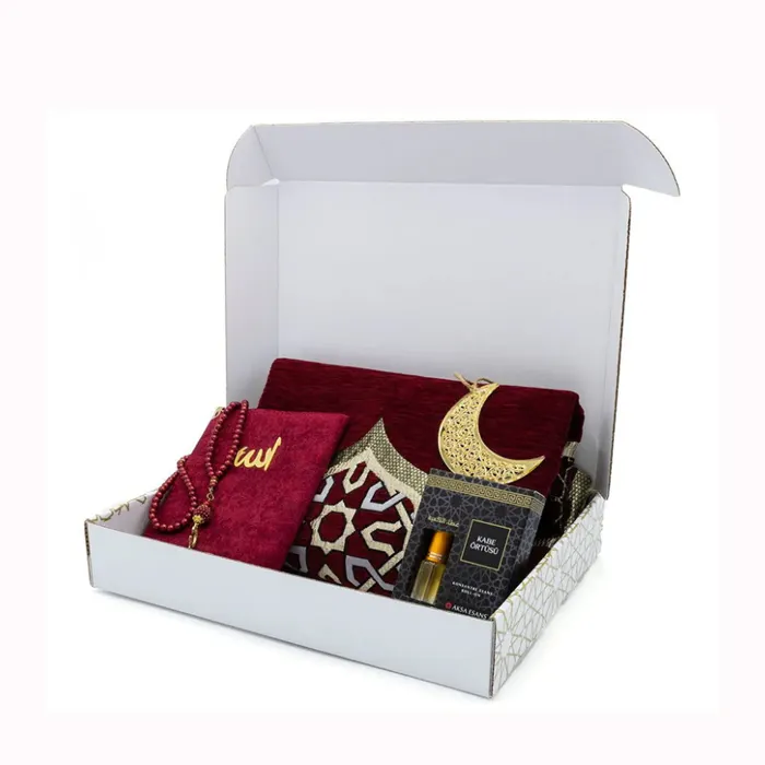 Conjunto de regalo musulmán vacío con logotipo personalizado impreso, caja de regalo de oración, estera de oración y caja de regalo del Corán, venta al por mayor