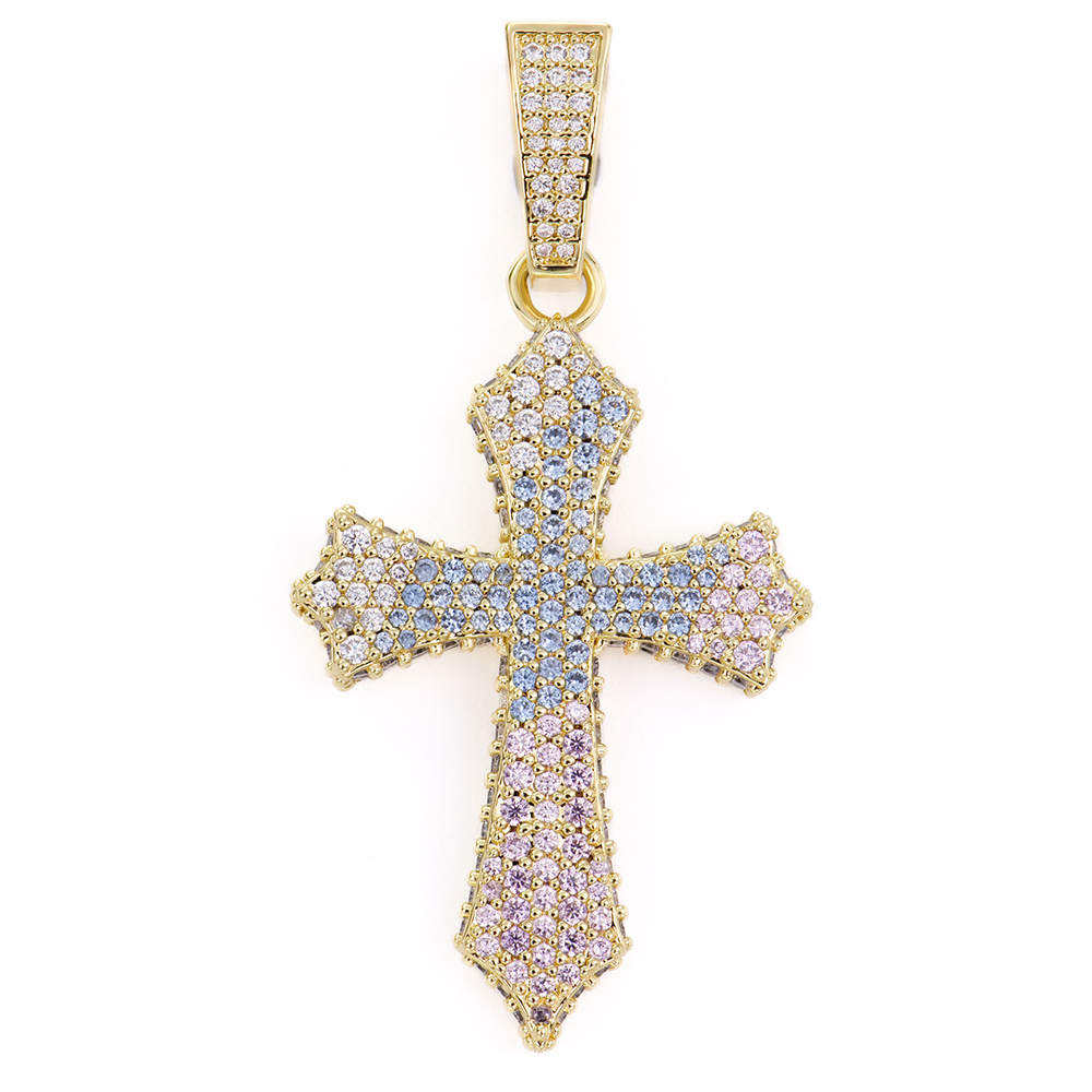8-Gold Multi Color Cross Pendant