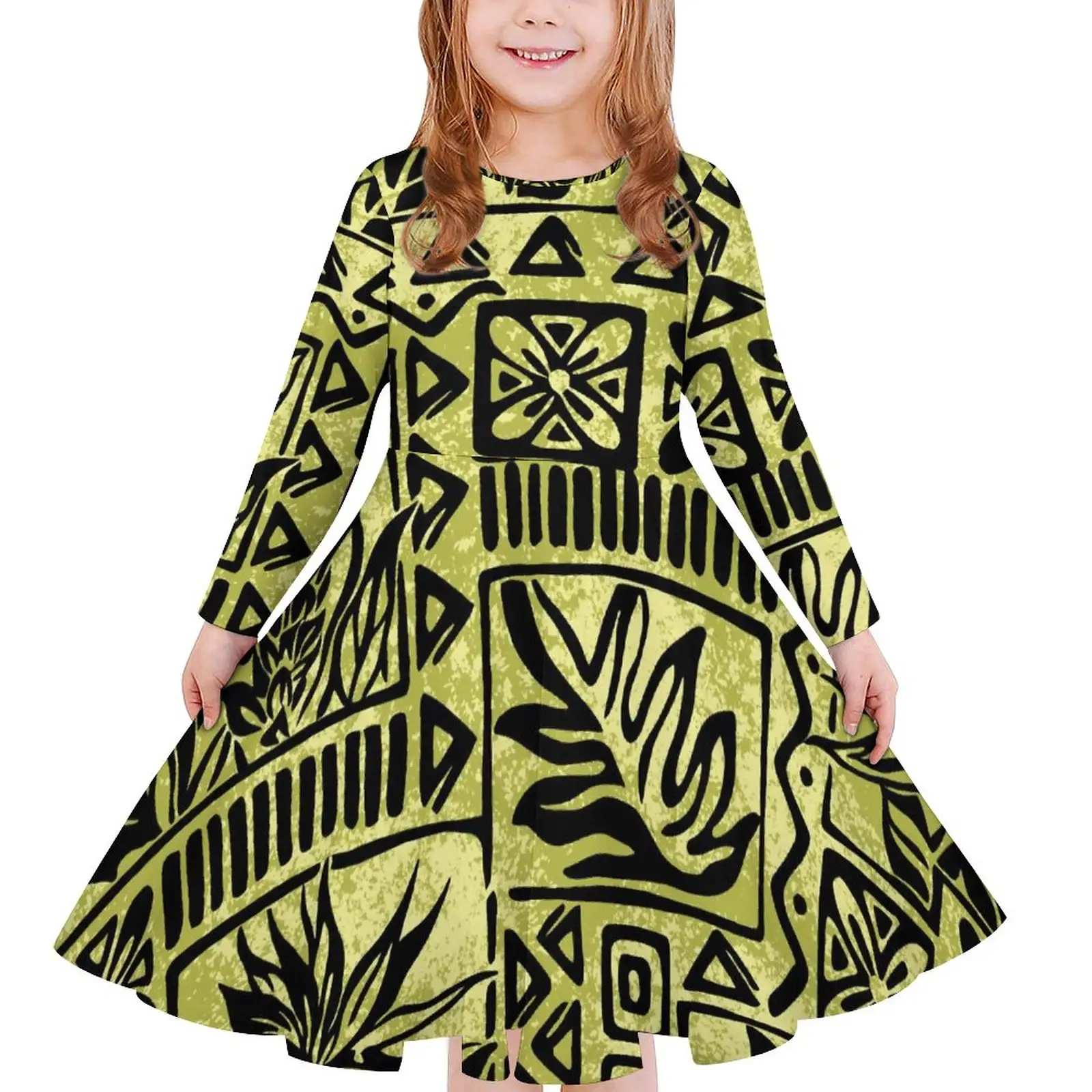 Vestido de festa feminino, vestido de festa personalizado retrô com estampa de tapa design de chupeta micronésia vestidos plissados para crianças roupas