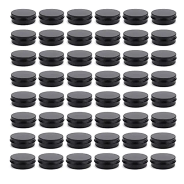 2 oz Round Lip Balm Tin Cans Aluminum Cosmetic Sample Containers with Screw Lid - Matte Black Metal Empty Tins Jars