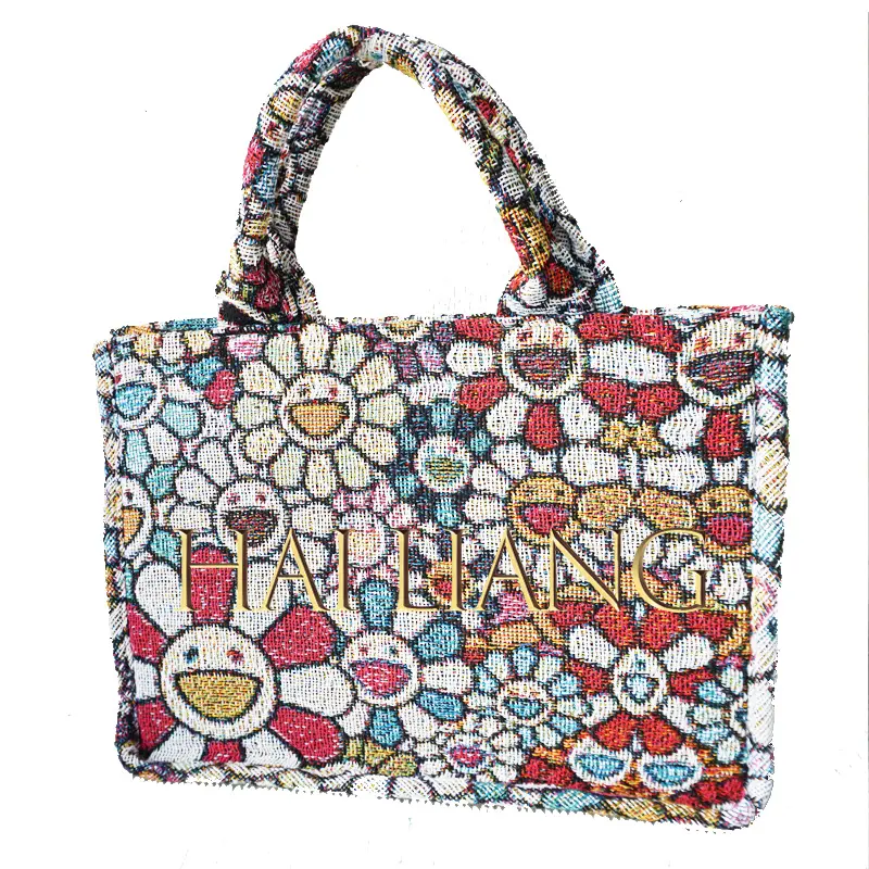 Streetwear jacquard woven tapestry tote bag women new design high quality large capacity silk lining handbag for women