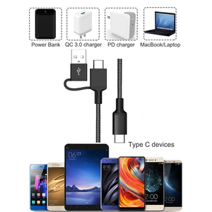 Venta al por mayor 2 en 1 Cable de carga Carga rápida Nylon trenzado Cables de alimentación Cargador de teléfono múltiple Puerto USB tipo C para el banco de energía del ordenador portátil - Product Image 6