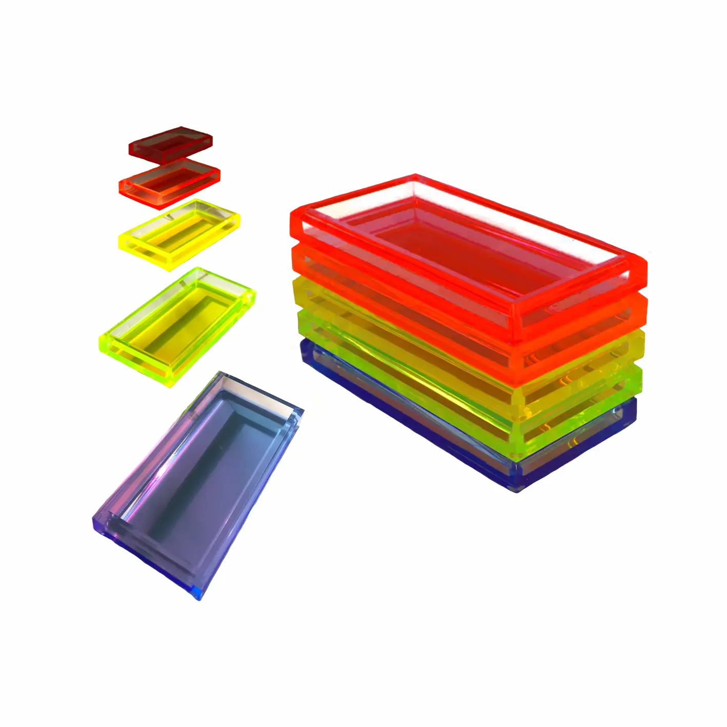 Couleur néon avec poignées Organisateur carré Plateau en acrylique Plateaux de service en acrylique transparent