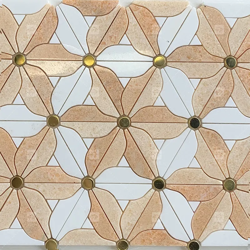 New Design Flower Pattern Natural Stone Marble Mosaic Color for Bathroom Unique Irregular Mosaic Tile