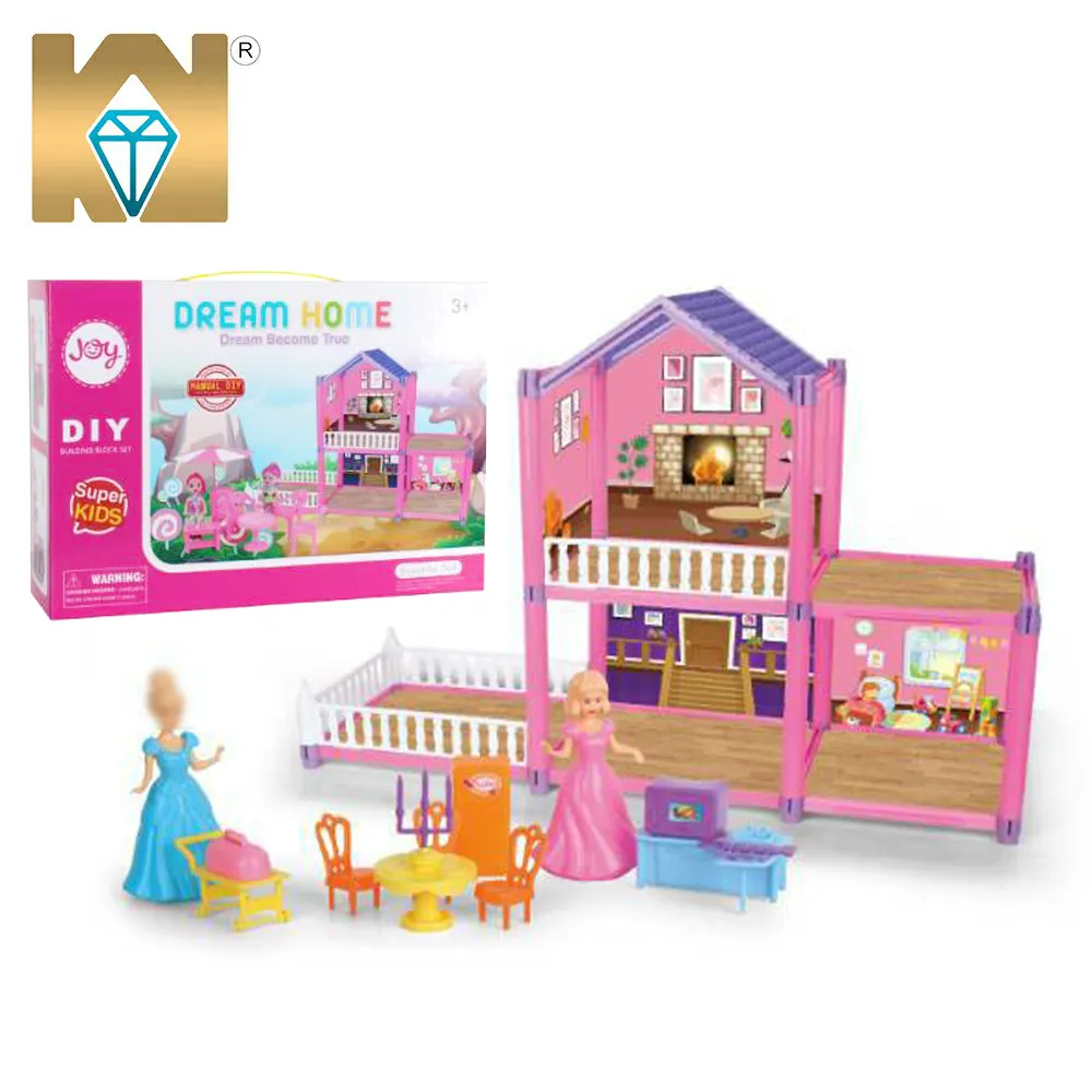 KUNYANG Casa de juego preescolar niñas juguetes artesanales hechos a mano casa Rosa DIY muñecas de plástico muebles casa de muñecas en miniatura DIY