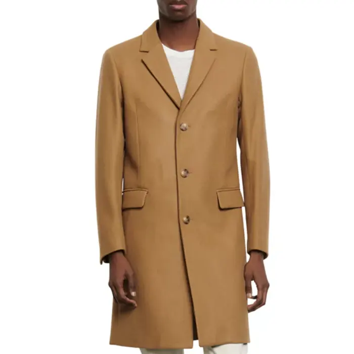 Best men's winter solid color turn-down collar wool cashmere coat 2020 for sale