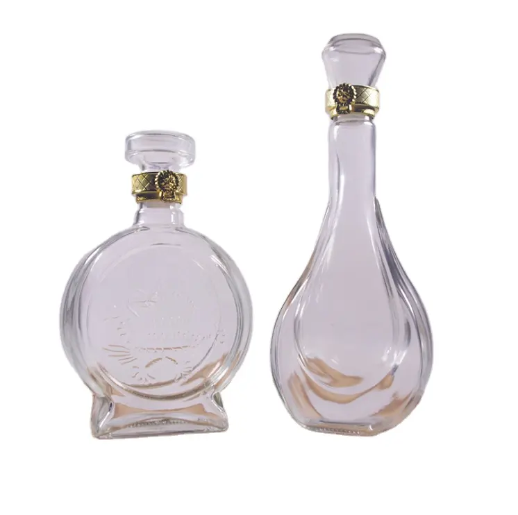 Bottiglia di vetro rotonda ginseng bottiglia di vetro 500ml 16oz whisky vodka bottiglia di vetro liquore con coperchio