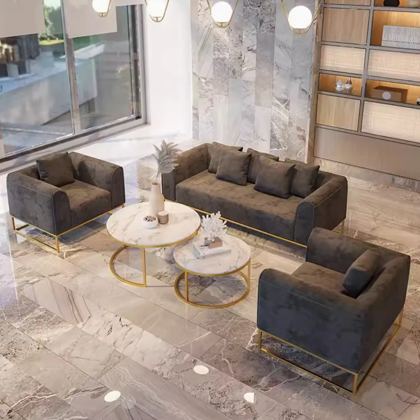 Nordic Light luxury sofa living room reception iron fabric simple modern reception hotel studio office sofa