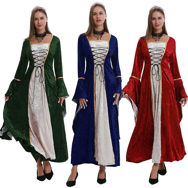 هالوين تأثيري ازياء المرأة القرون الوسطى النهضة المخملية اللباس WDEC-005