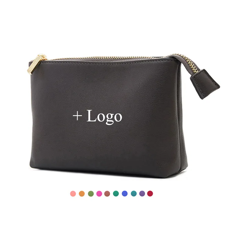 Bolsa de zíper para viagem, logotipo personalizado simples para viagem, bolsa pequena de couro pu para cosméticos