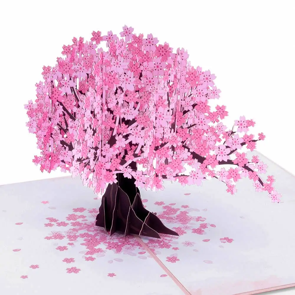 Cherry Blossom Birthday Pop Up Pink Cherry Blossom Card 3D Tarjeta de felicitación Regalo para mujer Esposa Niña Hija Día de la madre