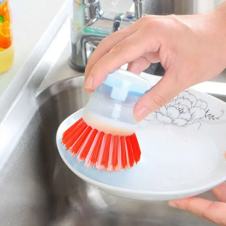 Cozinha limpeza ferramentas punho plástico limpeza escova sabão dispensador lavar louça escova
