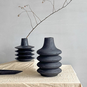 וובי סאבי עץ מוגז מוצק <span class=keywords><strong>vase</strong></span> שחור עבור משרד סלון בית מלון עיצוב בית קישוט אגרטל פרחים