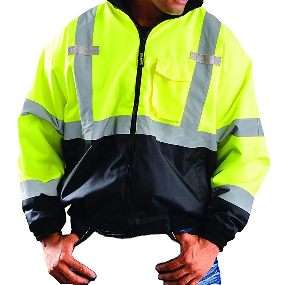 ZUJA Factory ANSI Class 3 Fleece Reflective Bomber Safety Winter Jacket