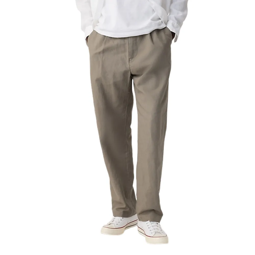 Pantalon personnalisé en coton et lin de couleur unie classique vintage de haute qualité.