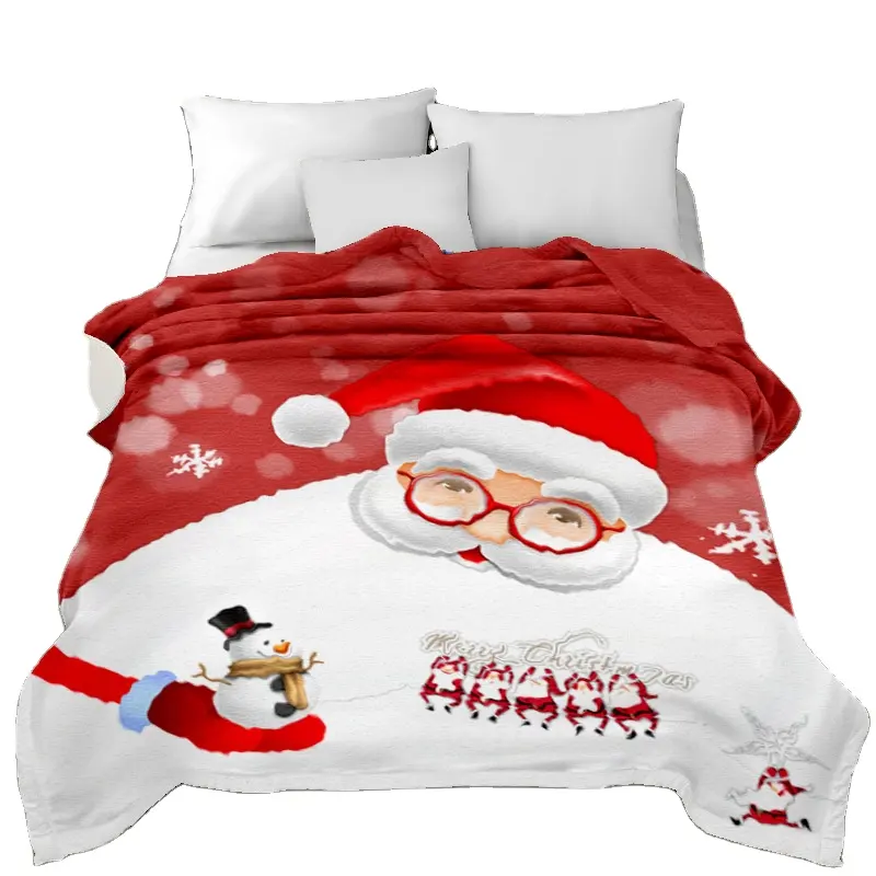 Manta de regalo de Navidad, que se utiliza en la cama de mantas de impresión de franela de vacaciones de lujo suaves y cómodas
