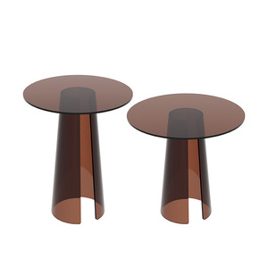 Juego de mesa de centro anidada moderna, mesa auxiliar de extremo acrílico para sala de estar, mesita de noche redonda marrón transparente, escritorio - Product Image 1