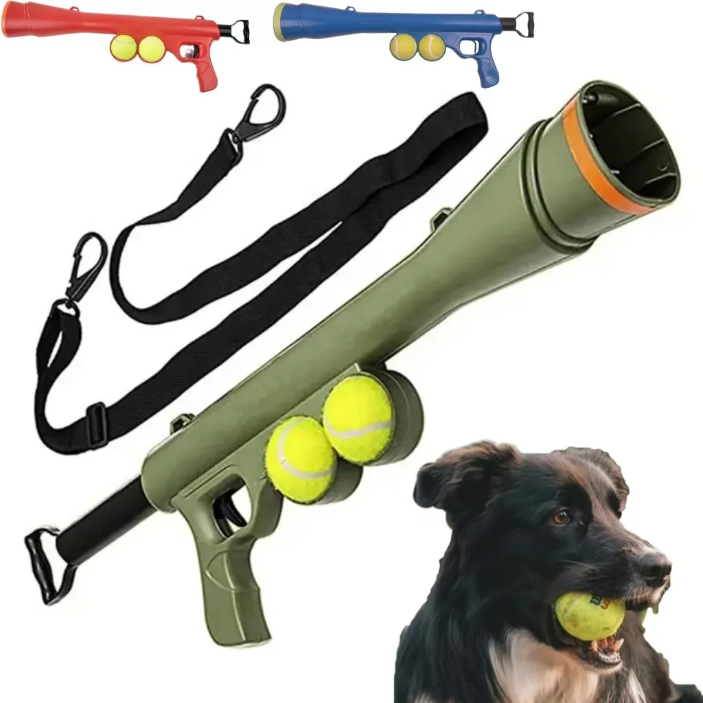 Rango de lanzamiento 12m Máquina automática de entrenamiento al aire libre para mascotas Equipo de agilidad Fetch Play Toy Tennis Gun Dog Ball Launcher con pelotas