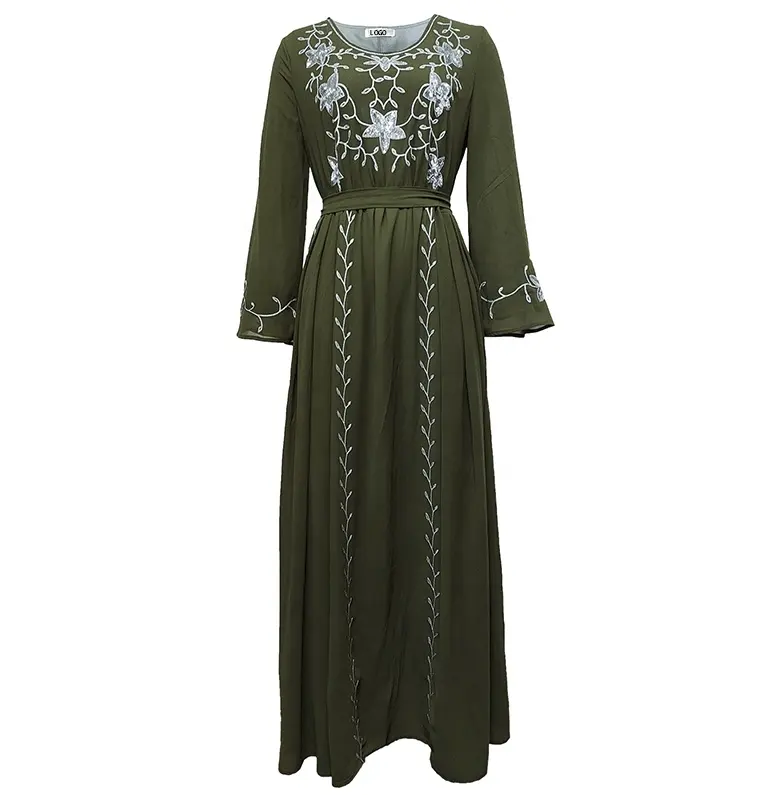 Оптовая продажа, Лидер продаж, 2024 элегантное роскошное мусульманское платье с длинными рукавами для девочек, с вышивкой блестками, рукавами-фонариками, арабское платье