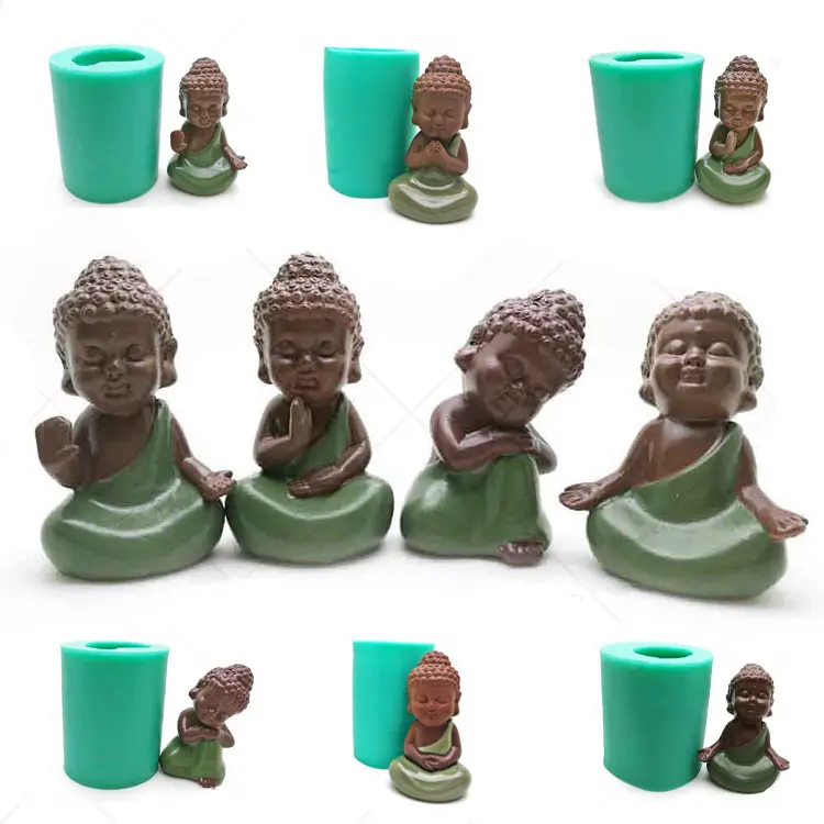 Estatua de Buda 3D de silicona, molde hecho a mano, estatua de Buda, adornos, molde de vela de yeso, decoración para hornear, suministros de fabricación de velas