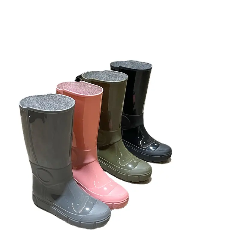 Scarpe da acqua eleganti da donna stivali da pioggia lunghi in PVC per abbigliamento esterno scarpe impermeabili in gomma alta da donna stivali da pioggia all'ingrosso