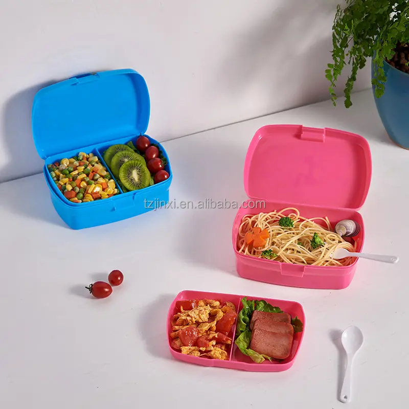 プラスチック製のランチボックス密閉型スナップバックルダブルピクニッククリスパー弁当箱処理カスタムキッズ学生食品Oppバッグ学校の長方形