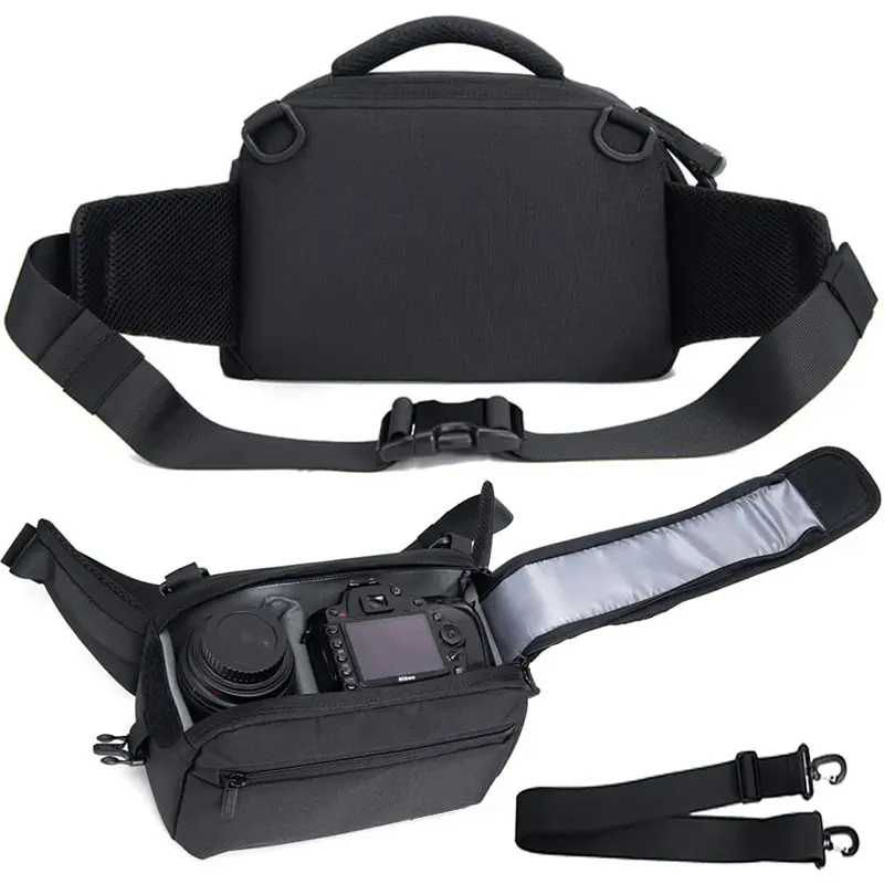 Custom 600D poliéster cintura sacos Digital engrenagem câmera sacos impermeável Fanny Pack para viagens fotografia DSLR câmera vídeo sacos