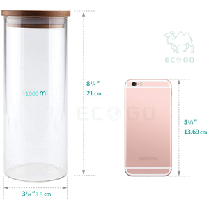 1000 MLガラス製収納ジャー竹蓋付きシリコーンウォッシャージャールマシン洗える3個セット - Product Image 2
