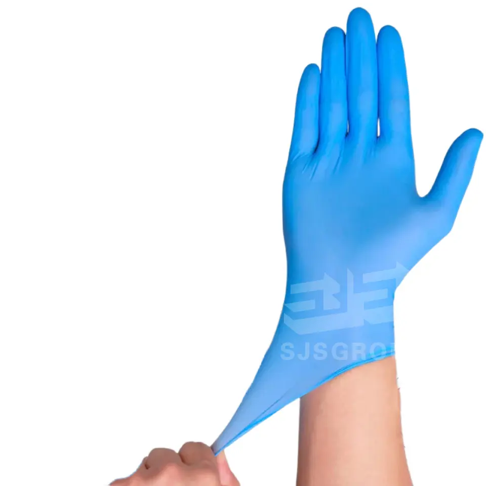 Gants en nitrile bleu épais sans poudre gant enduit de nitrile lisse domestique Lieu d'origine en porcelaine flexible