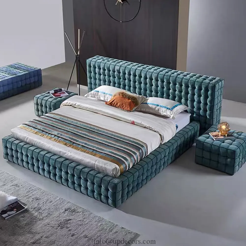 Di fascia alta su misura mobili di lusso moderno in legno morbido pigro compensato rivestita di alta testiera doppia e chesterfield letto