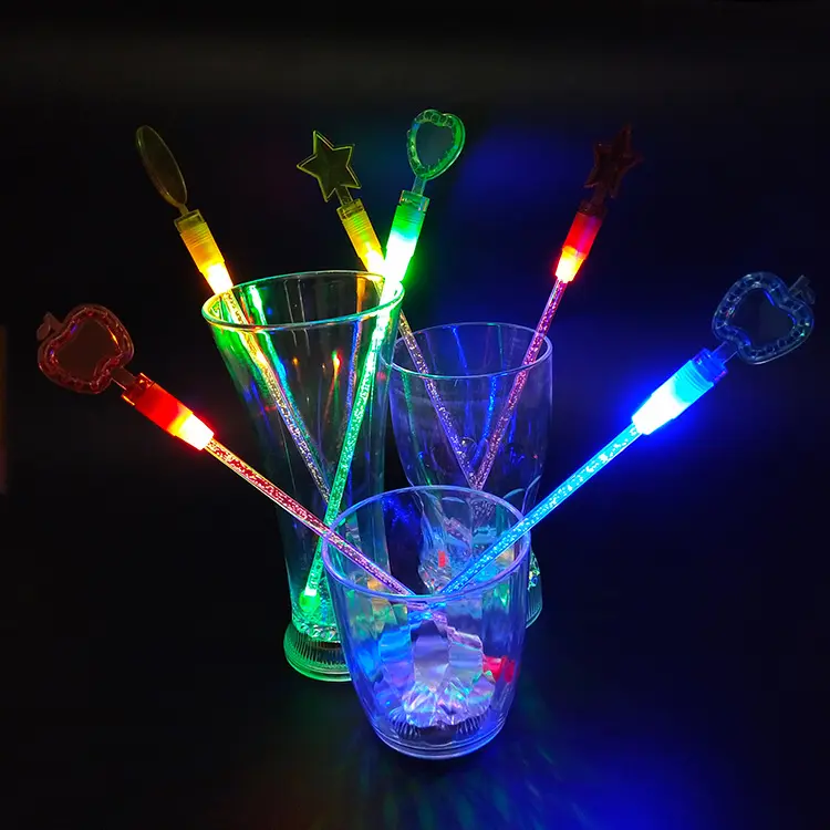 Ferramentas de iluminação para bar, bastões coloridos de plástico para bebida, agitador com led, pisca-pisca