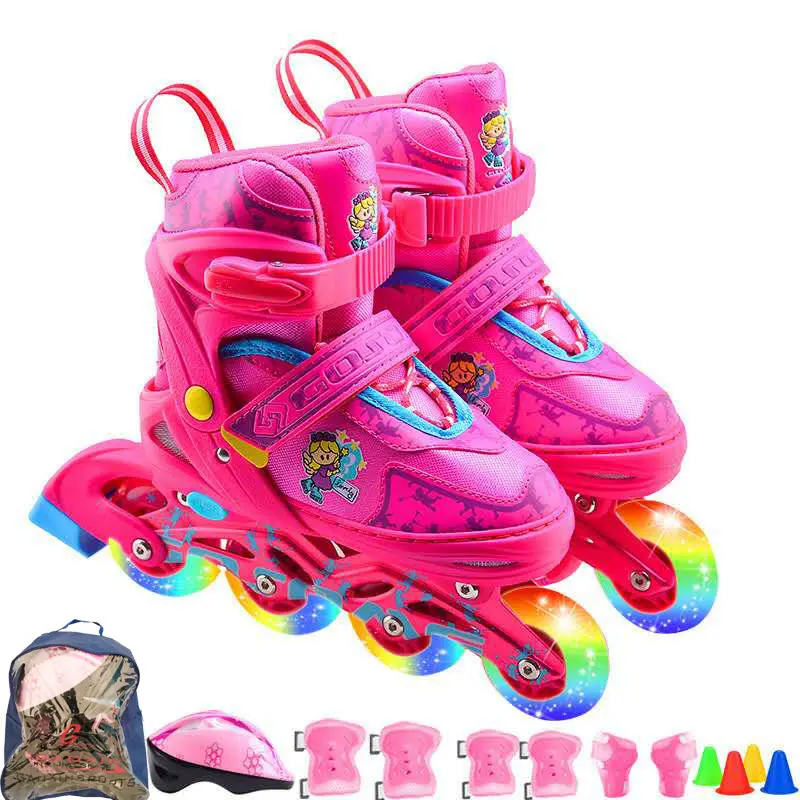 Inline skate para crianças, roda pu de borboletas rosa e azul