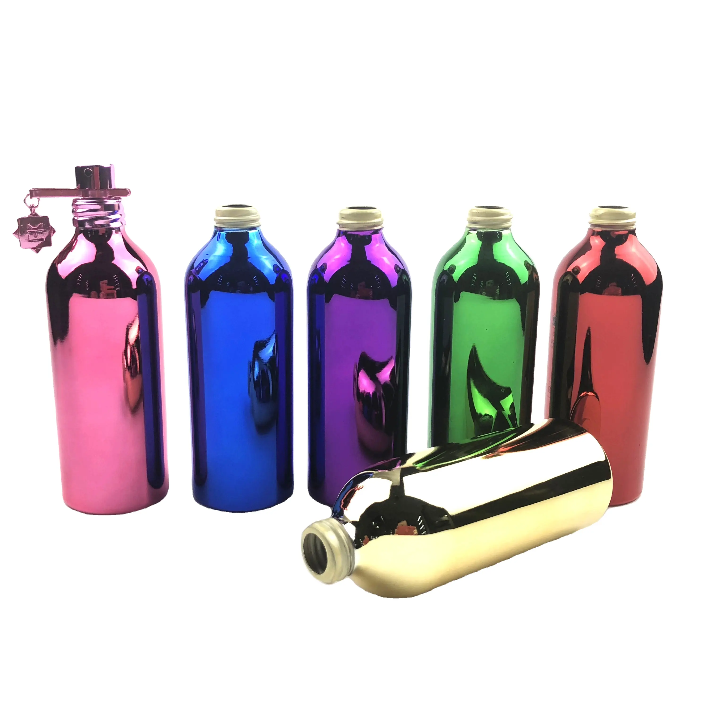 Luxus 20ml 30ml 50ml 100ml UV-Beschichtung Seiden druck glänzend Parfüm kosmetische Aluminium flaschen mit Metall clip für Körpers pray