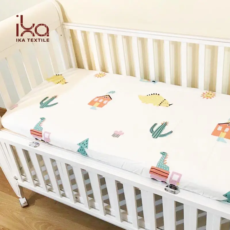 Funda protectora para colchón de bebé, tela de sarga tejida con diseño impreso, bonito