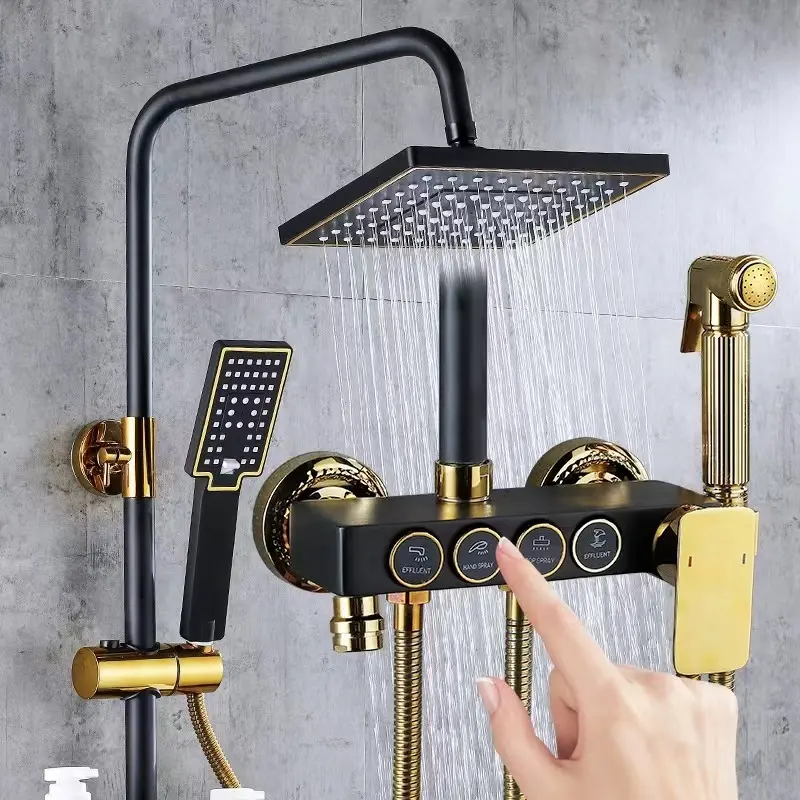Set doccia a parete per miscelatore caldo e freddo per bagno in oro nero di alta qualità
