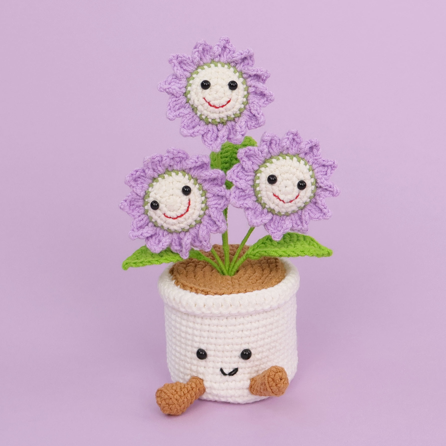 Purple-3 smiling sunflowers-footed cylindrical pot