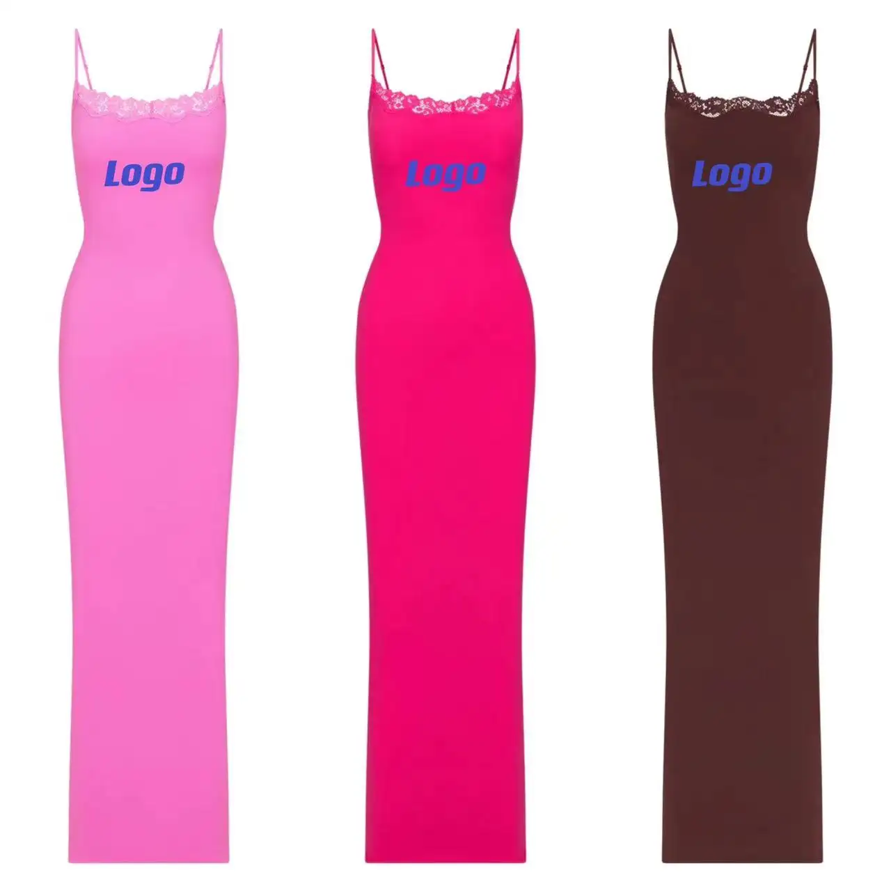 Vestido longo de renda maxi slip para mulheres, roupa de marca famosa fácil de usar, vestido de salão de verão 2023, novidade rosa quente para mulheres