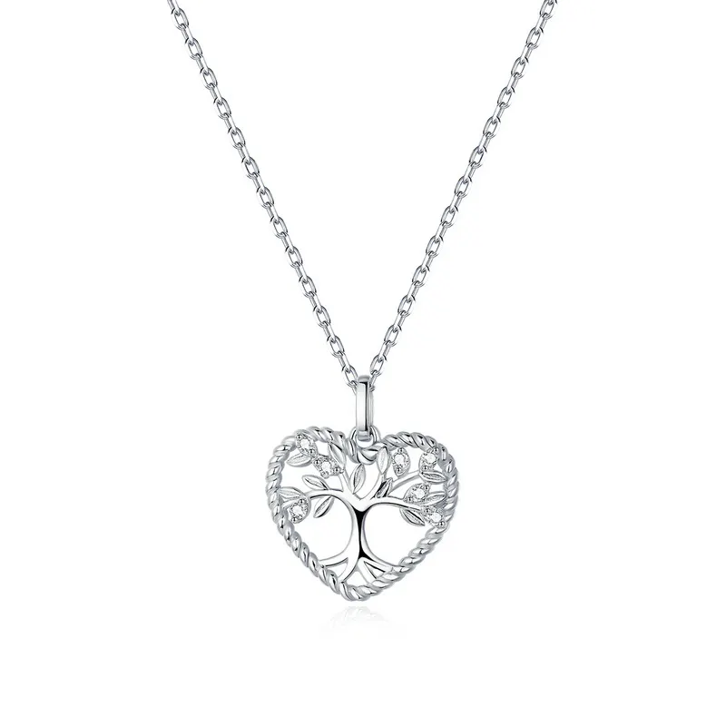 Алмазный в форме сердца контур Ожерелье «Древо жизни» в 925 стерлингового серебра романтическое сердце формы Древо жизни ожерелье из стерлингового серебра