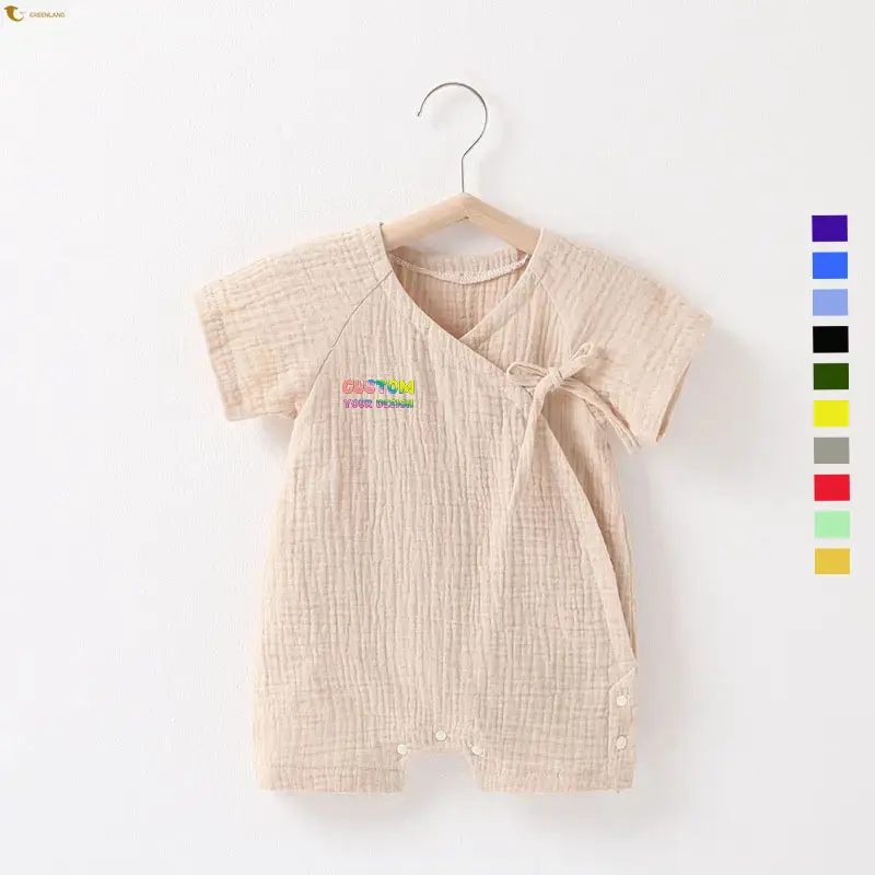 Body de muselina personalizado para bebé, Pelele de manga corta, mono de algodón orgánico para niño, ropa de bebé con botón