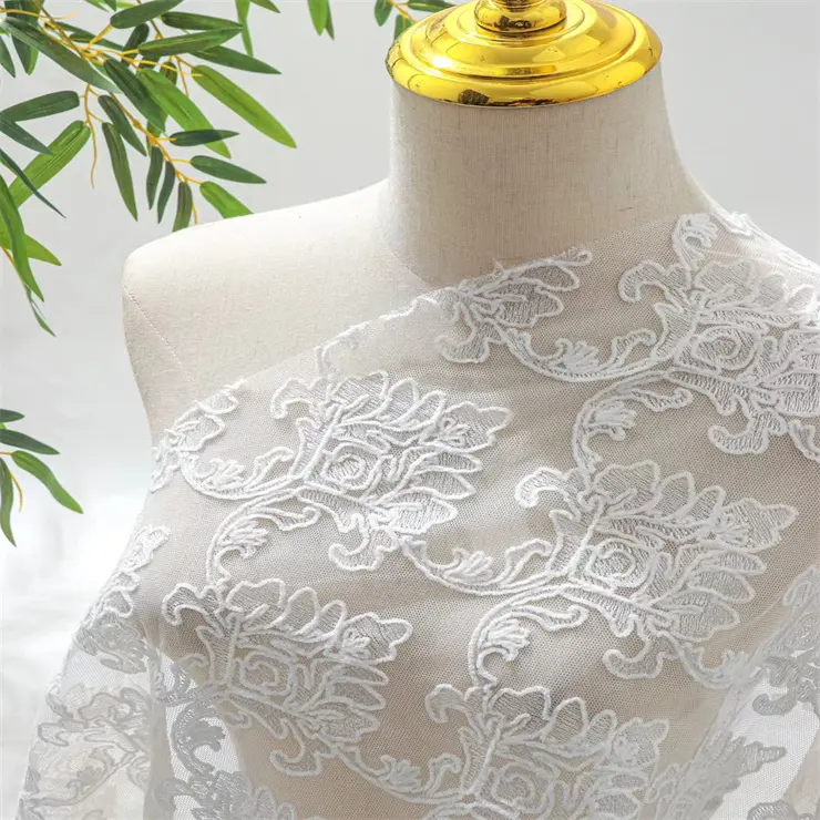 Bordado de malha de corda cerebral estilo francês, usado para decorar roupas femininas, vestidos de noiva e vestidos de noite na África, Nigéria