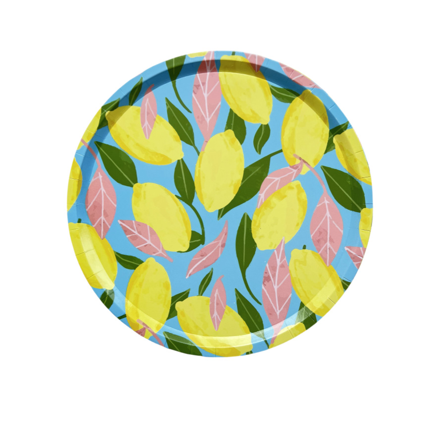 8pcs 9-inch shallow edge lemon round paper tray