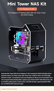 AIsmartlink Raspberry Pi 4B admite hasta 2TB M.2 SATA pantalla OLED de calor fuerte Waveshare Mini Tower Case NAS Kit - Product Image 3