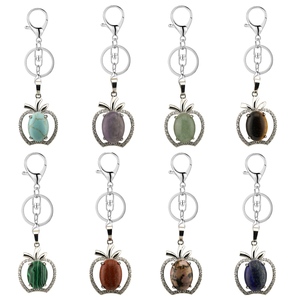 Wholesale Small <strong>Apple</strong> Shape Natural Crystal Stone Healing Pendant Keychain New Design Custom Wire Keychain for DIY Animal Theme - Product Image 1