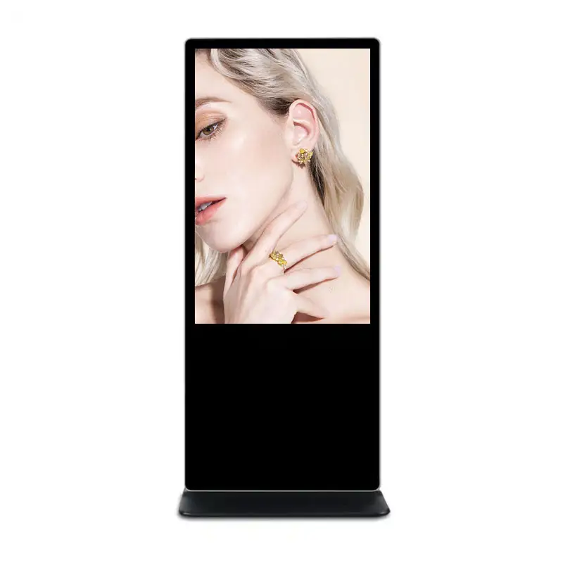ตู้โชว์หน้าจอสัมผัสแนวตั้งตั้งพื้นสีดำ4K เครื่องเล่นโฆษณาในร่มจอแสดงผล HD LCD ป้ายดิจิทัล LED