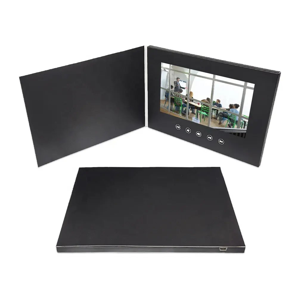 Tốt nhất người bán bán buôn A5 giấy màu đen Máy nghe nhạc quảng cáo 7 inch video âm nhạc cuốn sách ảnh LCD tập sách kinh doanh video Brochure thẻ