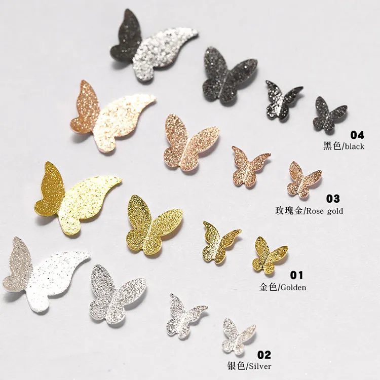 10 pièces de différentes tailles de papillon à ongles en métal, accessoires de décoration, pointe française 3D or argent noir papillon Art d'ongle charme 2023