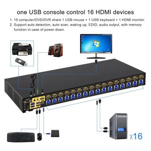 JideTech 16x1 HDMIKVMスイッチUSB3.0 HUB 4KHDMIスイッチャー4K60Hz解像度ラックマウントHDCPEDIDホットキーマウススイッチング - Product Image 2