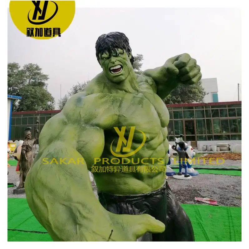 Estátua de Hulk realista para decoração ao ar livre, tamanho grande, pintura em fibra de vidro, estátua de desenho animado em tamanho real, 8 pés de altura, cinema