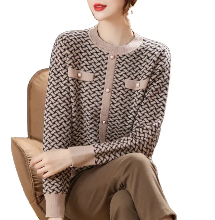 Pull tricoté en laine pour femme, joli haut en jacquard, ample, grande taille, automne et hiver